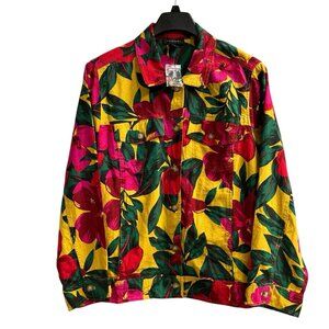 Tahari Jacket Womens 2X Linen Blend Tropical Floral Shirt Vacation Resort Wear